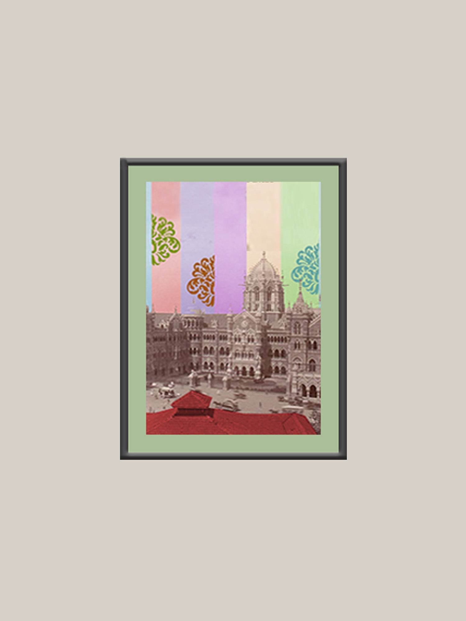 Rhythm of Mumbai VT Printed and Hand Embroidered Wall Art 12X16