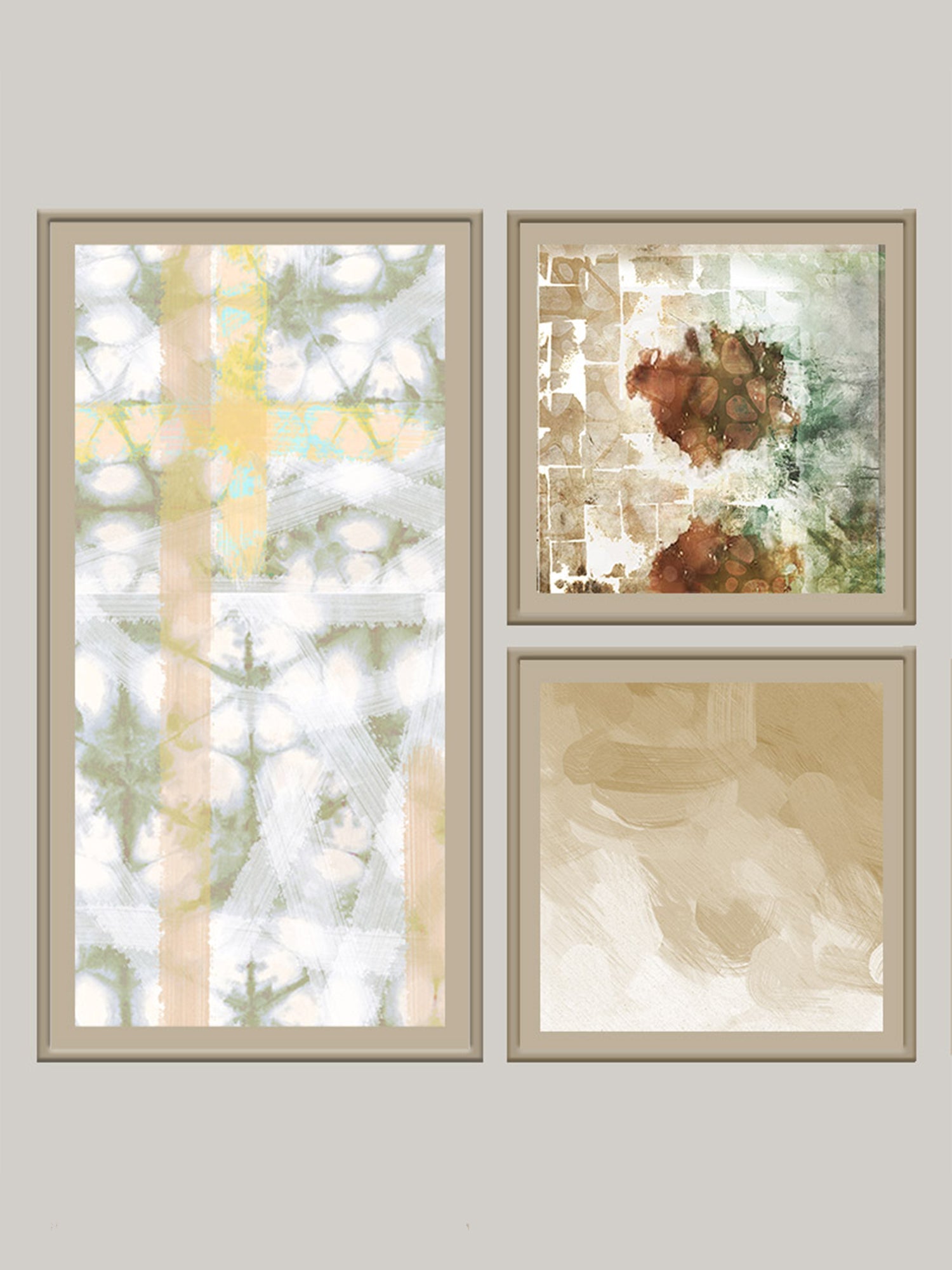 Wall Art Cluster Canvas Candid Creams - 24"X 48"; 24"X 24"; 24"X 24"