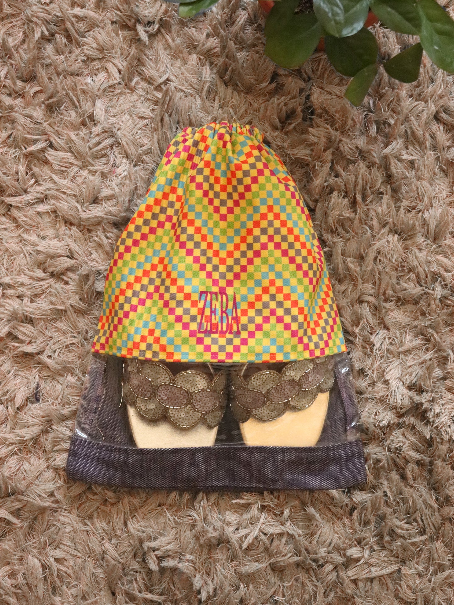 Shoe Bag with See Throught Patch Digital Print Poly Canvas - 10" X 13"