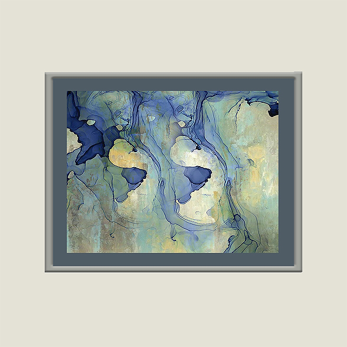 Wall Art Cluster Canvas Cerulean Streams Highlighted with hand embroidery - 24"X 48"; 24"X 24"; 24"X 24"