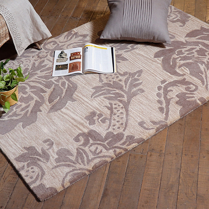 Carpet Hand Tufted 100% Woollen Classic Brown Damask - 4ft X 6ft