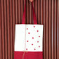 Heart Embroidered Tote Bag with Lace and Bow | Valentines Day Gift | Red and White - 11x15 inch