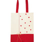 Heart Embroidered Tote Bag with Lace and Bow | Valentines Day Gift | Red and White - 11x15 inch
