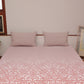 Coral Pink colored floral printed bed cover with 2 matching pillow covers made from cotton blend for queen size double bed 90x108 inch