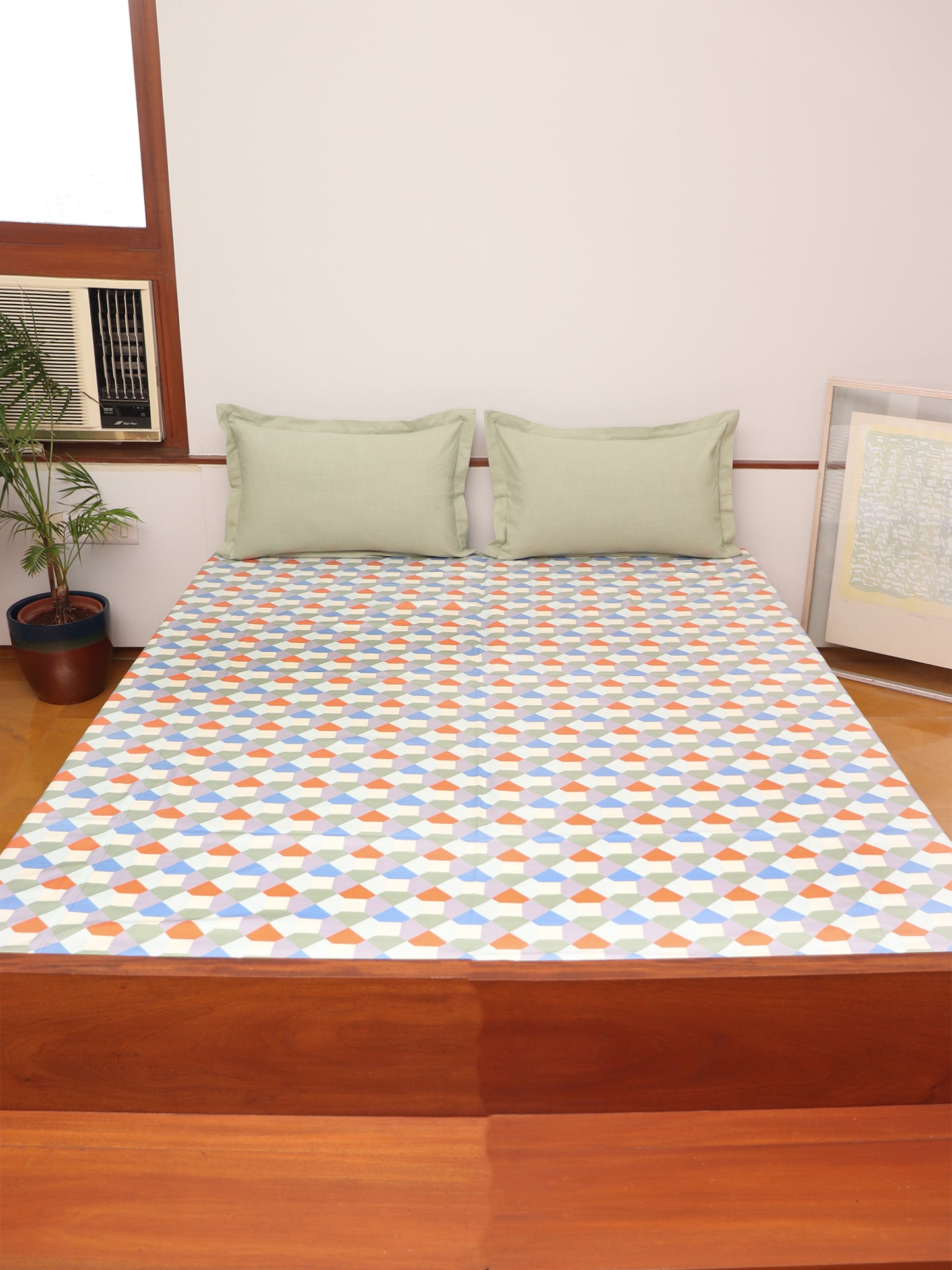 Bedcover With 2 Pilllow Sham Cotton Blend Motif Printed - 90" X 108", 17" X 27"