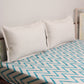 blue colored chevron printed bed cover with 2 matching pillow covers made from cotton blend for queen size double bed 90x108 inch