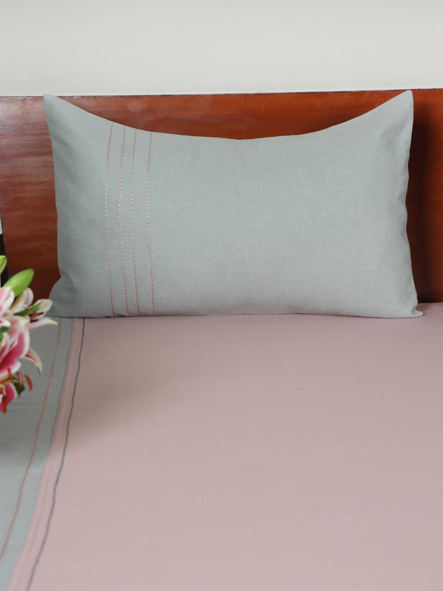 Embroidered Bedcover for Double Bed with 2 Pillow Covers | Queen Size - Duck egg Pink | Bedcover 90 x 108inches (7.5x9ft), Pillow Covers 17x27in