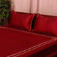 side view of maroon colored embroidered soft premium bedsheet with 2 matching pillow covers made from 100% pure cotton for king size double bed in 300 thread count