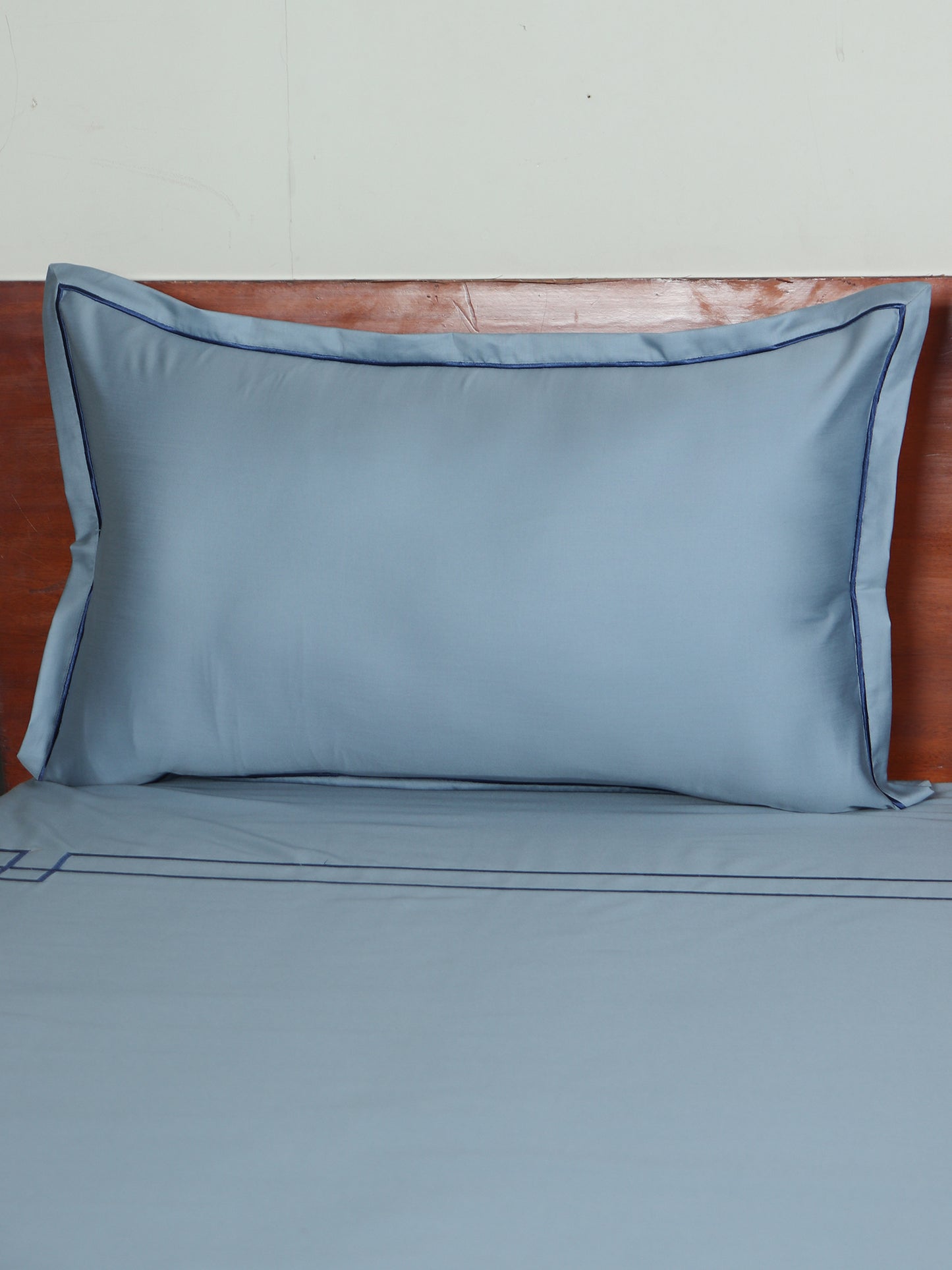 light blue pillow cover for 100% cotton embroidered bedsheet in light blue