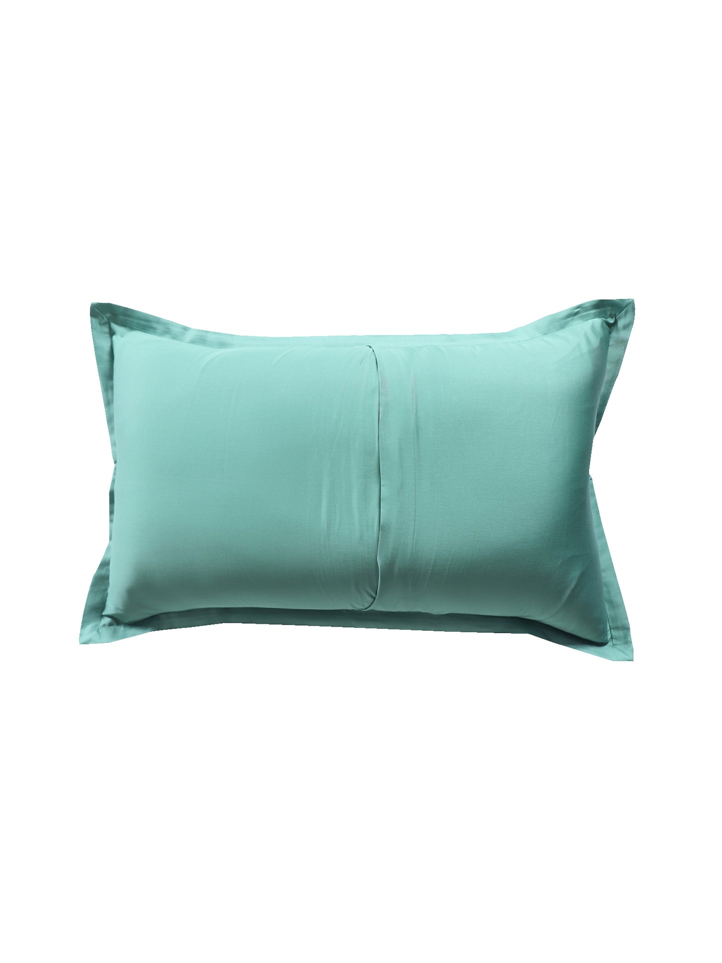 backside of green pillow sham from 100% cotton fabric in 17x27 inch fabric for kingsize bed