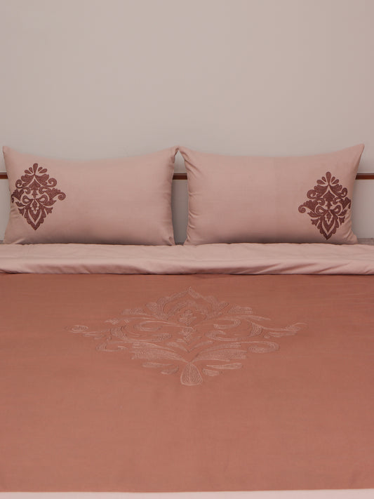 Quilt with 2 Pillow Covers Cotton Blend Motif Panels with Embroidered Coral - 90" X 108", 17" X 27"