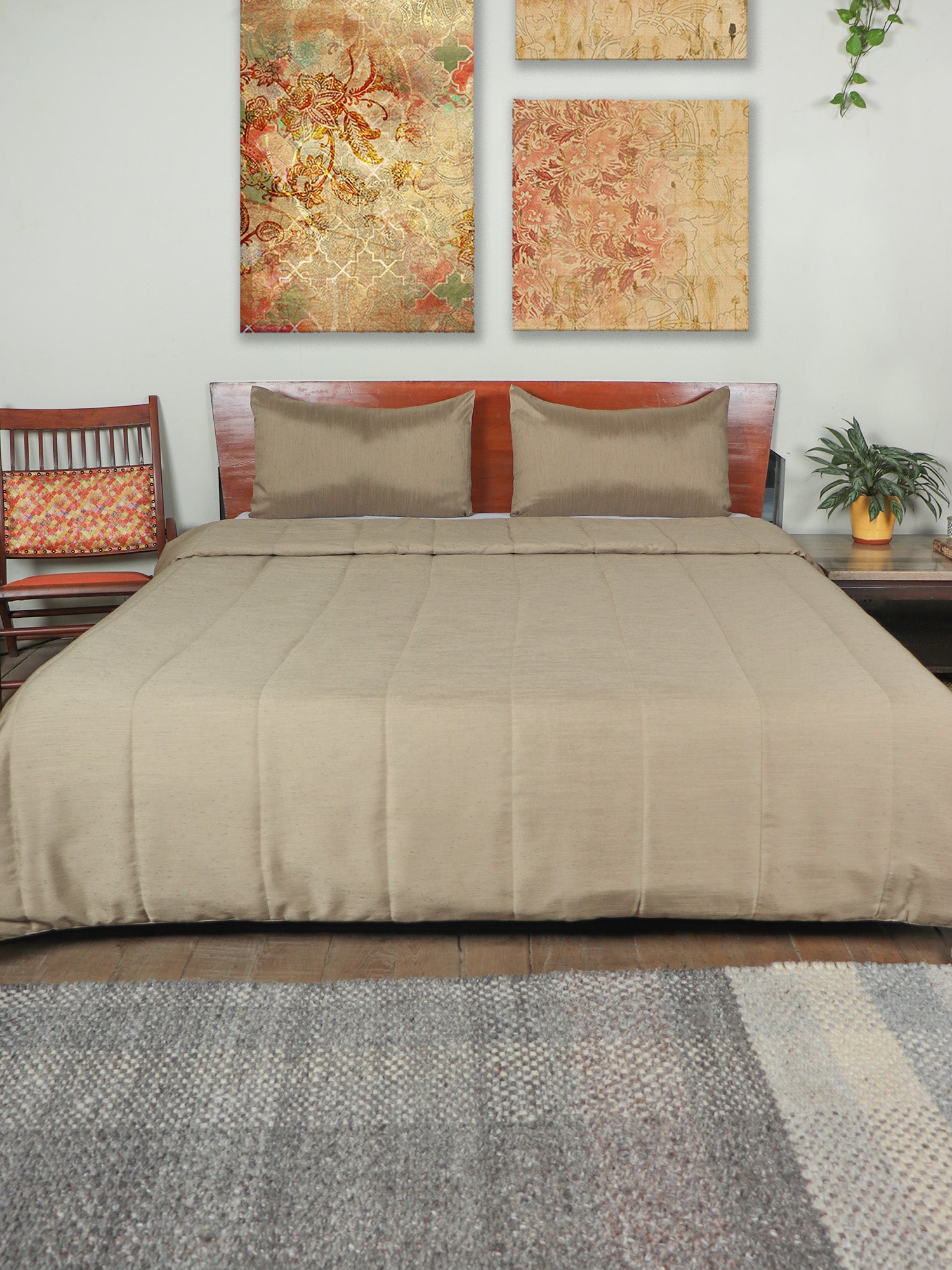 Quilt for Double Bed King Size | Horizontal Quilting | AC Comforter/Blanket/Duvet | Polyester with 100% Cotton 300TC Backing Fabric - Beige | 108x108 inch (228x274 cms)