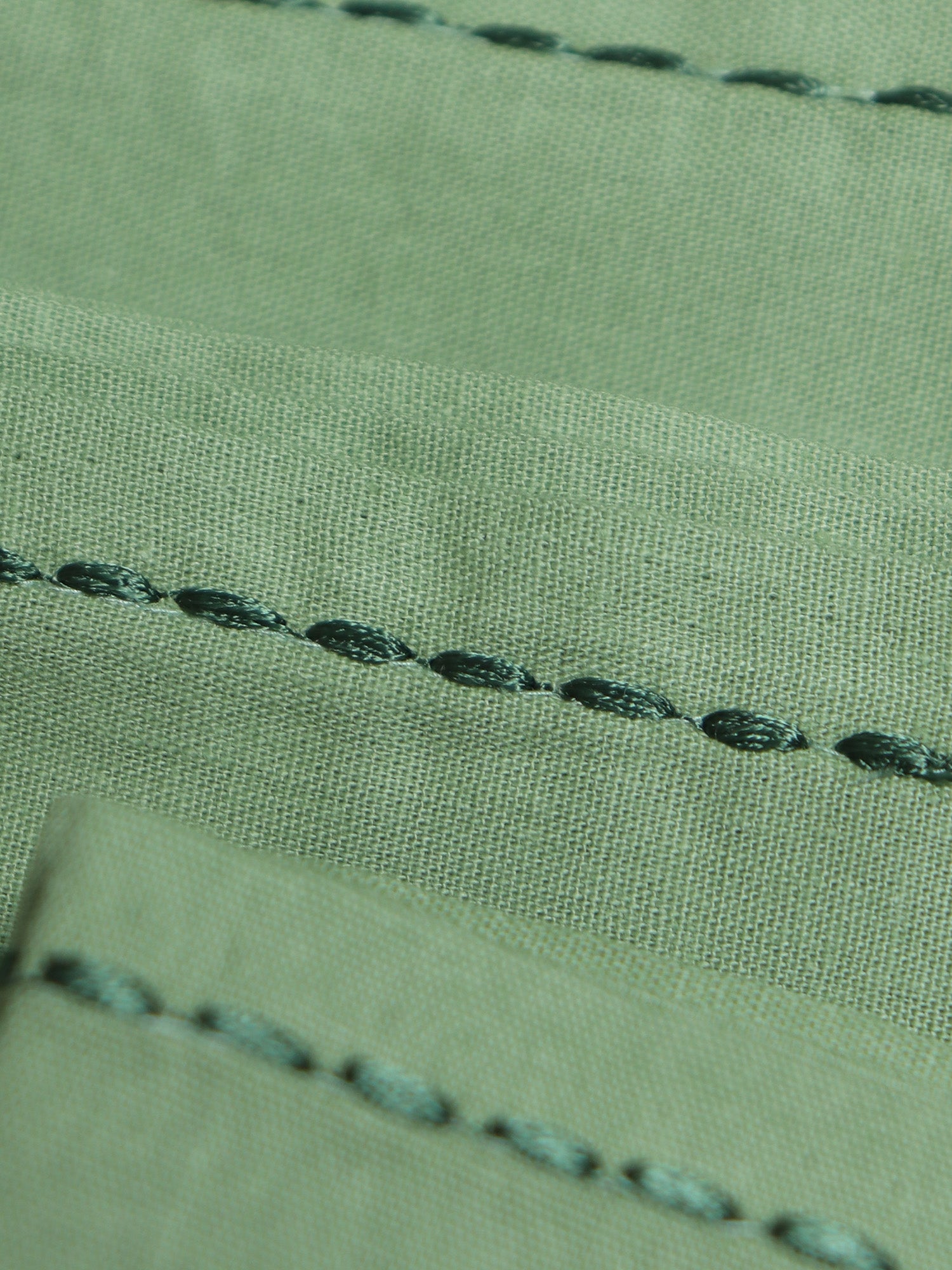 closeup of chawal taka hand embroidered set of 6 dinner napkins in olive green color - 16x16 inch