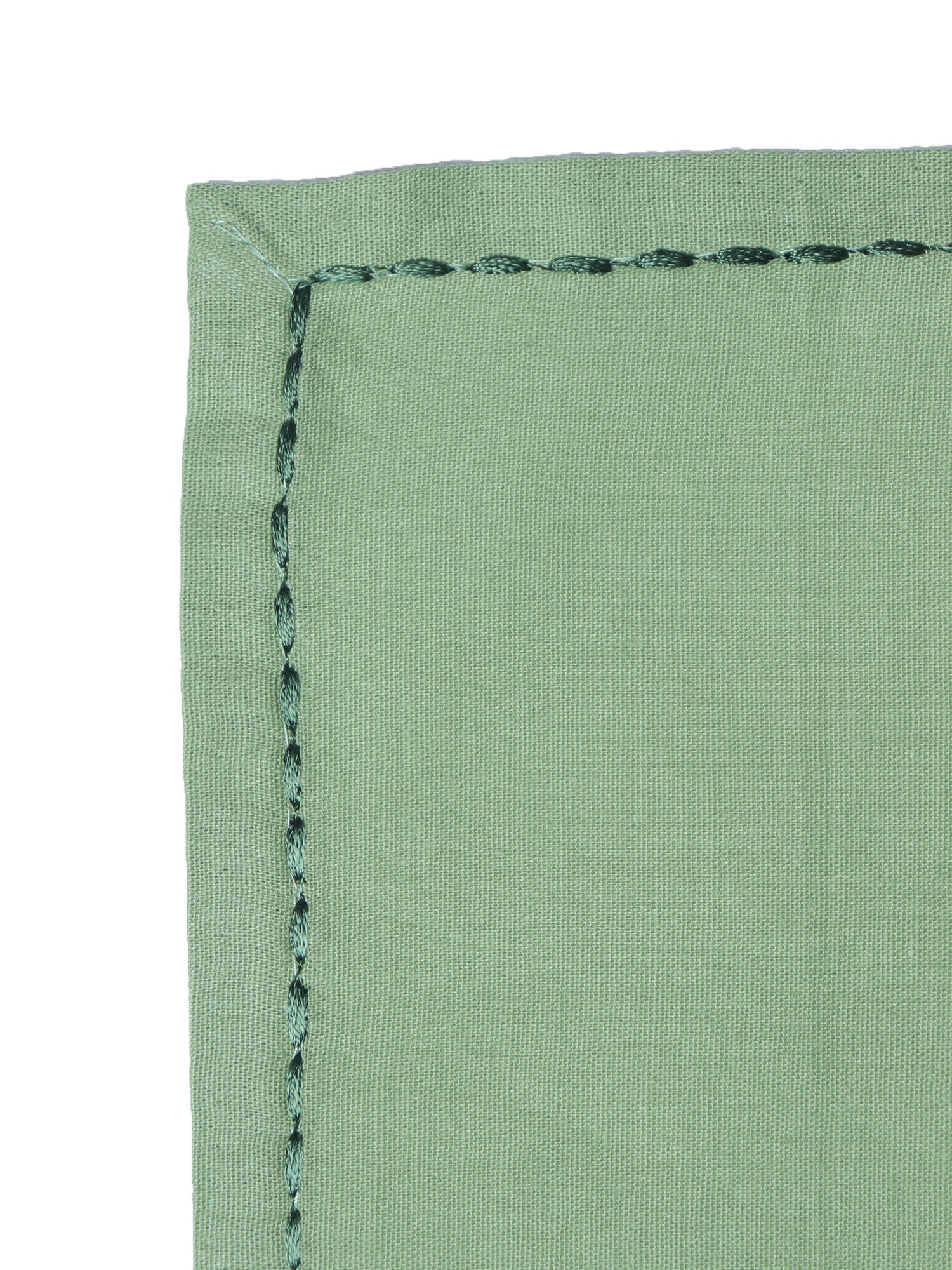 closeup of chawal taka hand embroidered set of 6 dinner napkins in olive green color - 16x16 inch