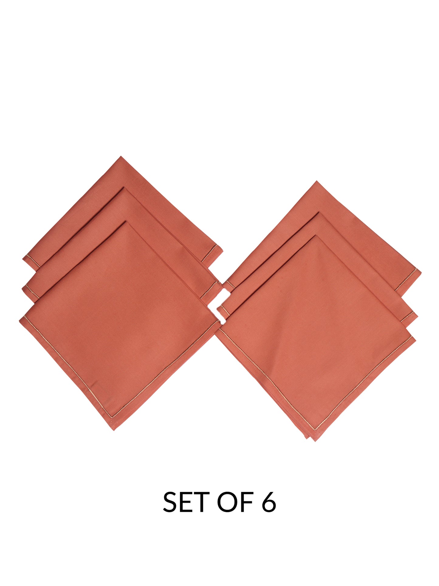 embroidered set of 6 dinner napkins in cark coral color - 16x16 inch