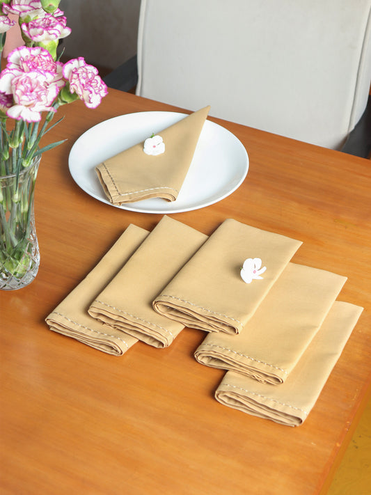 chawal taka hand embroidered set of 6 dinner napkins in beige color - 16x16 inch