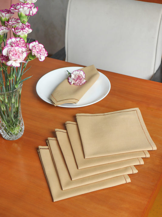 embroidered set of 6 dinner napkins in beige color - 16x16 inch