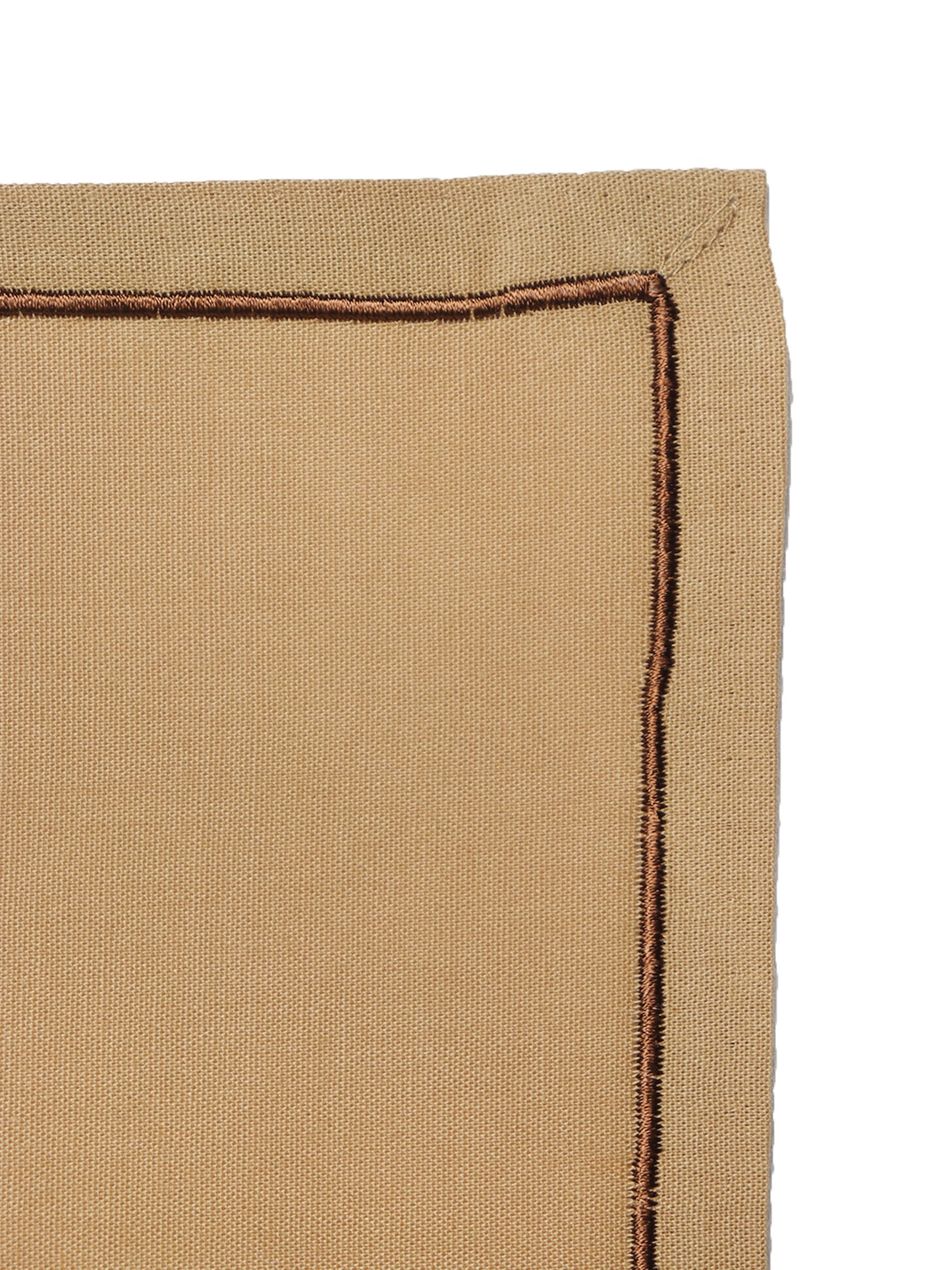 closeup of embroidered set of 6 dinner napkins in beige color - 16x16 inch