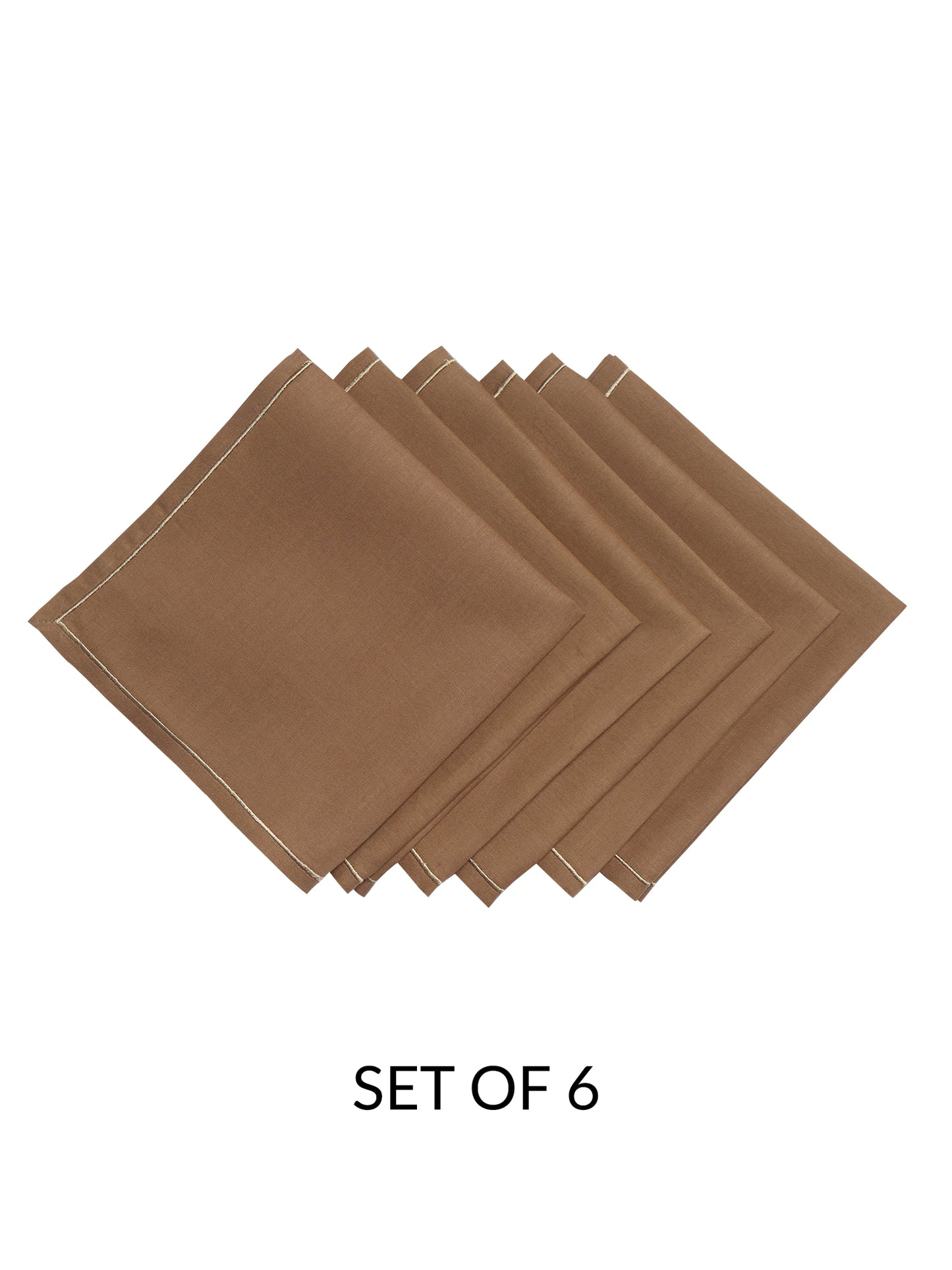 Dinner Napkins 6pcs Set Cotton, Embroidered  Napkins for Dinner table Golden Brown - 16"x16"