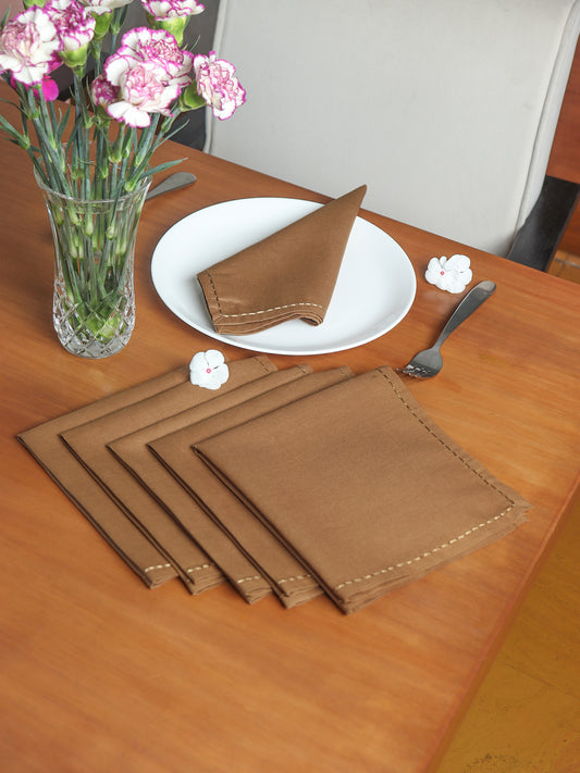 chawal taka embroidered set of 6 dinner napkins in brown color - 16x16 inch