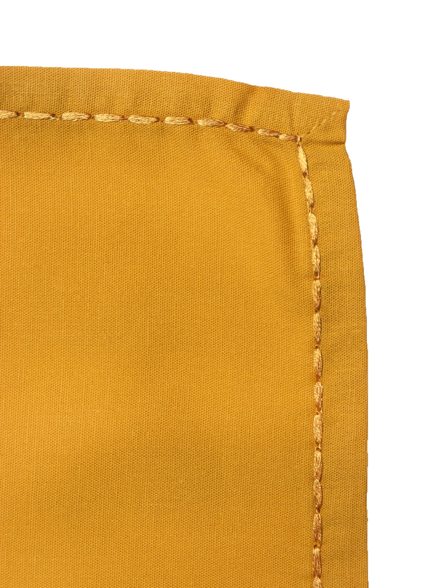 closeup of chawal taka hand embroidered set of 6 dinner napkins in mustard color - 16x16 inch