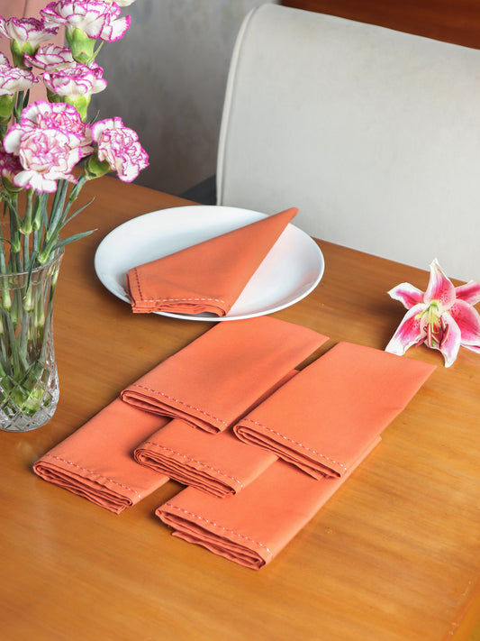 chawal taka hand embroidered set of 6 dinner napkins in dark coral  color - 16x16 inch