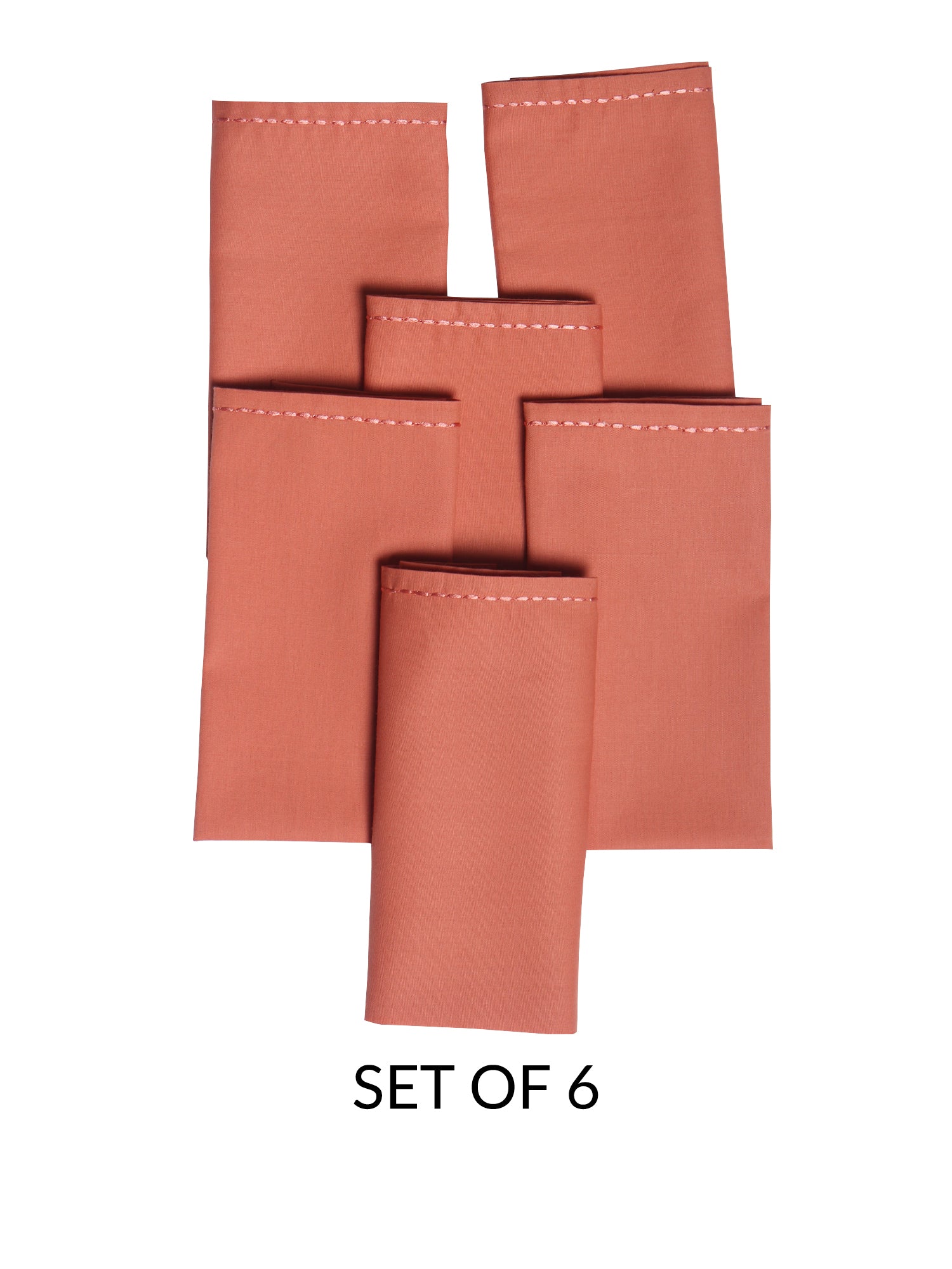 chawal taka hand embroidered set of 6 dinner napkins in dark coral  color - 16x16 inch
