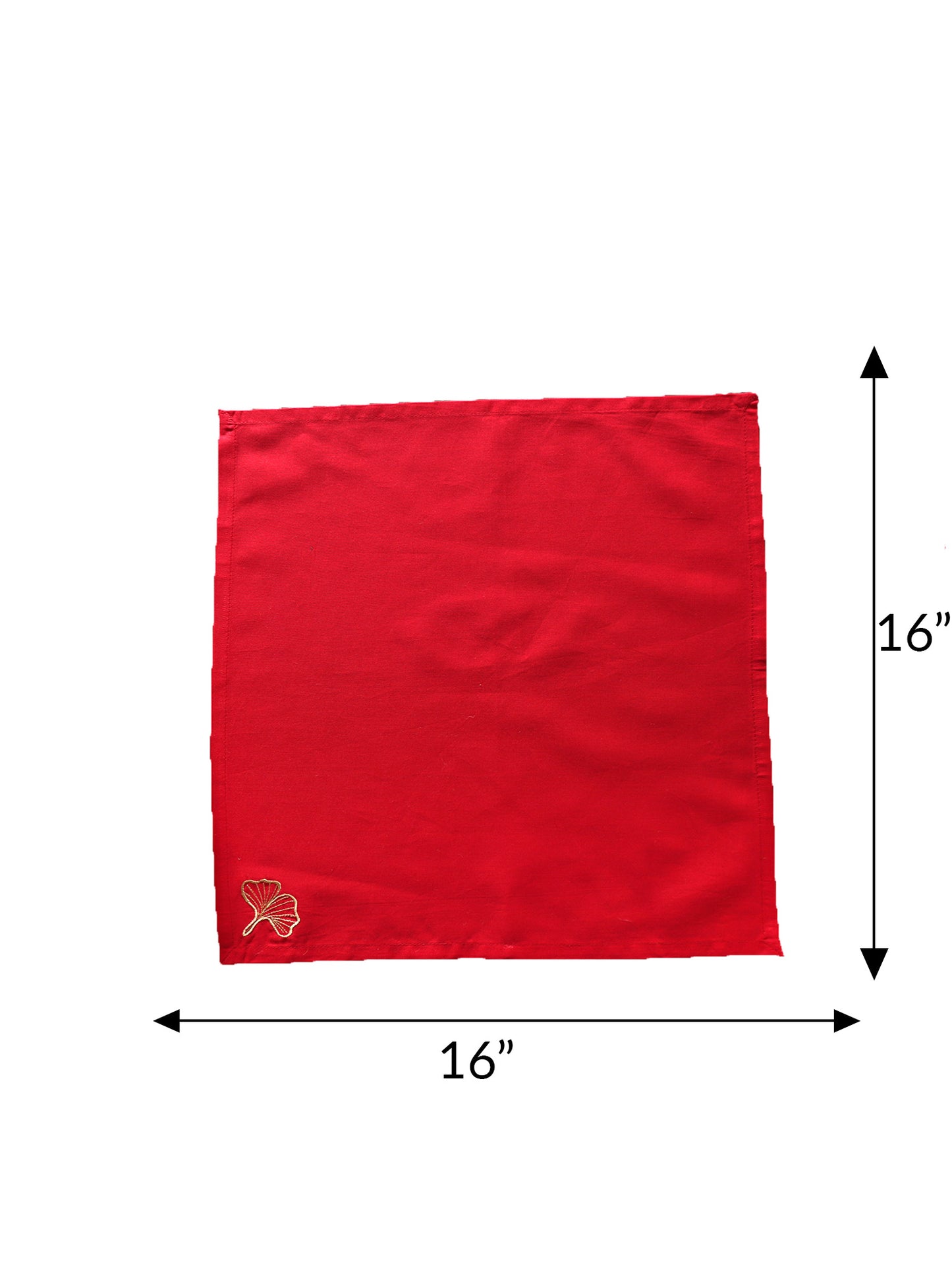 leaf embroidered set of 6 dinner napkins cotton red color - 16x16 inch