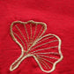 closeup of leaf embroidered set of 6 dinner napkins cotton red color - 16x16 inch