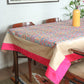 Pink colored benarasi brocade silk table cover with panel border for 6 seater table 52x84 inches