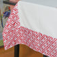 Table Cover Embroidered and Border Patchwork | Cotton Blend - Red and White | Heat Resistant Table Cover for Kitchen Table/Dining Table Cloth, 52 X 84 Inches; 130 cm X 210 cm
