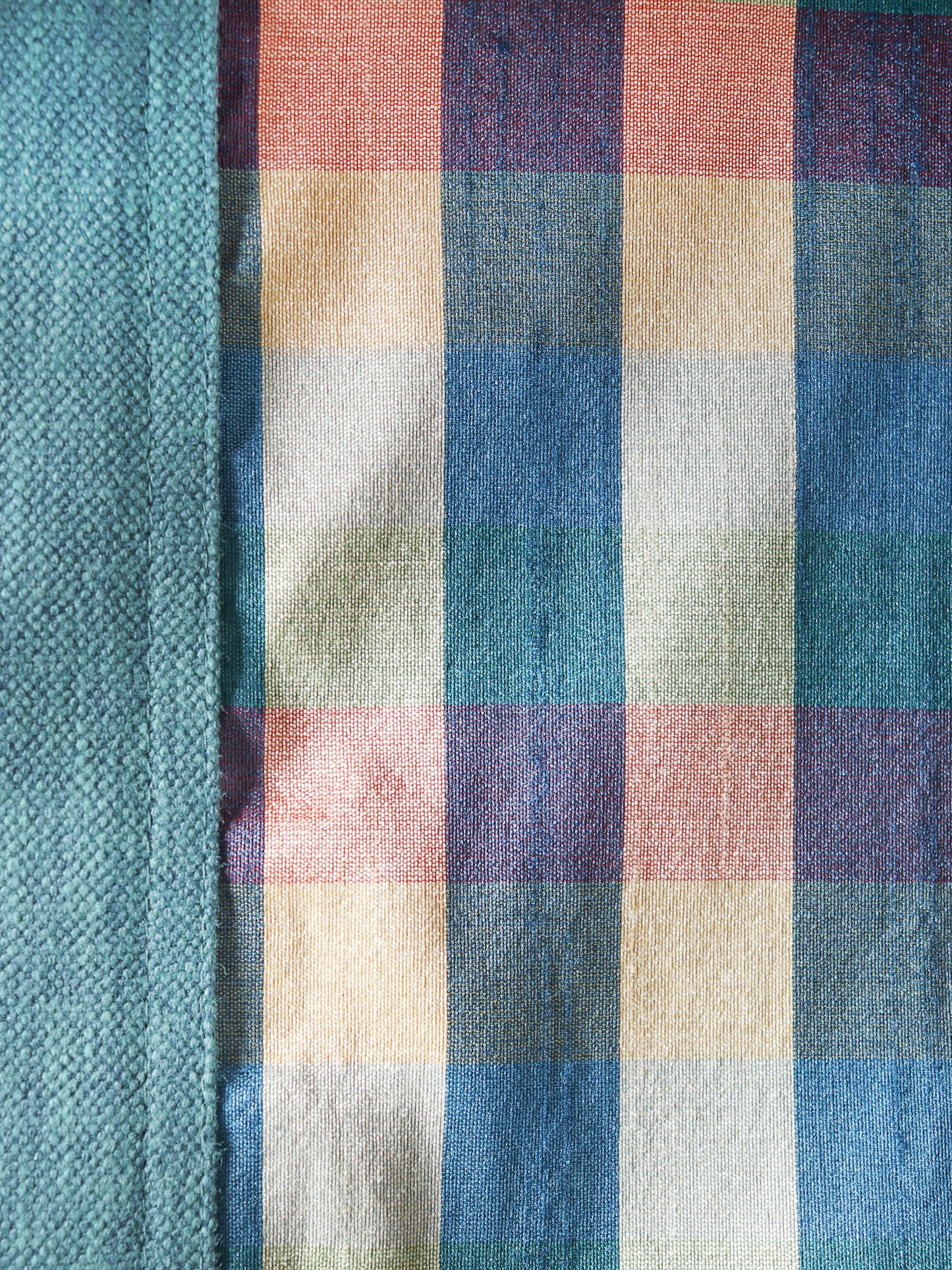 Table Cover with Patchwork Border | Checkered Brocade Silk - Blue | Heat Resistant Table Cover for Kitchen Table/Dining Table Cloth, 52 X 84 Inches; 130 cm X 210 cm