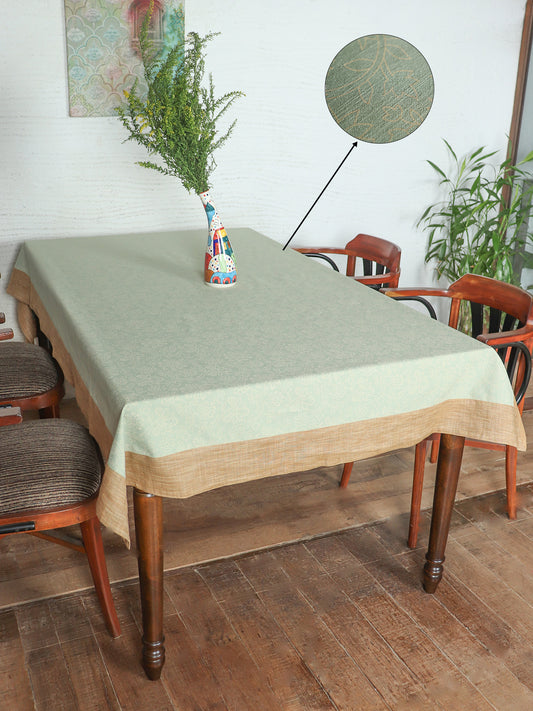 Table Cover with Panel Border and  Self Textured Floral Pattern | Cotton Blend - Green Brown | Heat Resistant Cover for Kitchen Table/Dining Table Cloth, 52 X 84 Inches; 130 cm X 210 cm