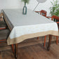 Table Cover with Panel Border and  Self Textured Floral Pattern | Cotton Blend - Offwhite and Gold | Heat Resistant Kitchen Table/Dining Table Cloth, 52 X 84 Inches; 130 cm X 210 cm