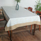 Table Cover with Panel Border and  Self Textured Floral Pattern | Cotton Blend - Offwhite and Gold | Heat Resistant Kitchen Table/Dining Table Cloth, 52 X 84 Inches; 130 cm X 210 cm