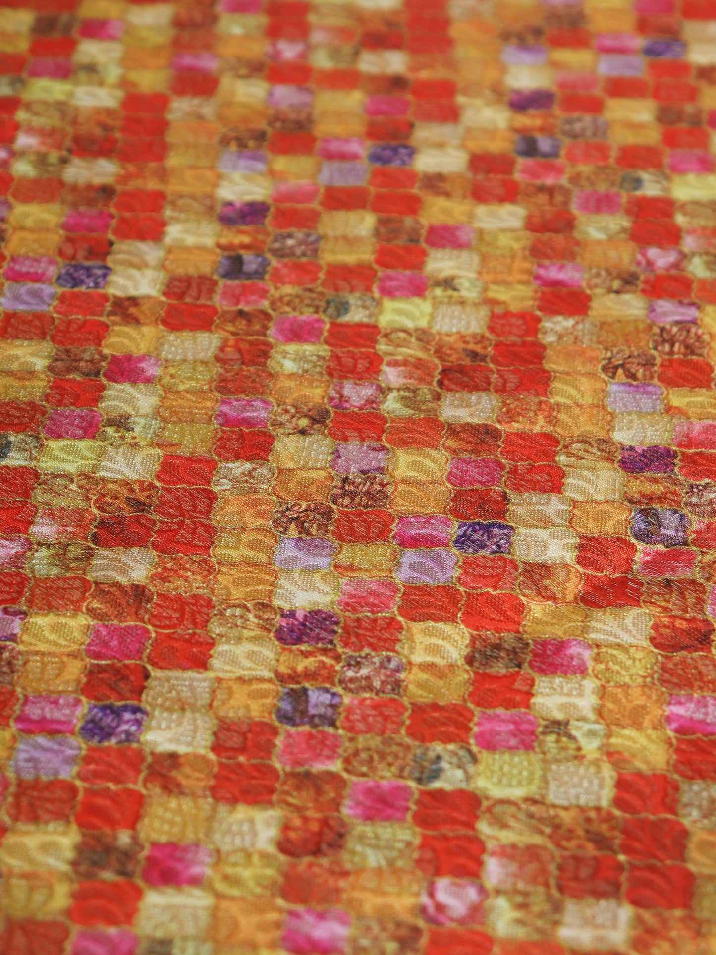 red and gold colored benarasi brocade silk table cover with panel border for 6 seater table 52x84 inches