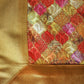 red and gold colored benarasi brocade silk table cover with panel border for 6 seater table 52x84 inches