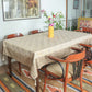 Golden colored benarasi Brocade Silk Table cover with panel border and tassles for 6 seater table 52x84 inches