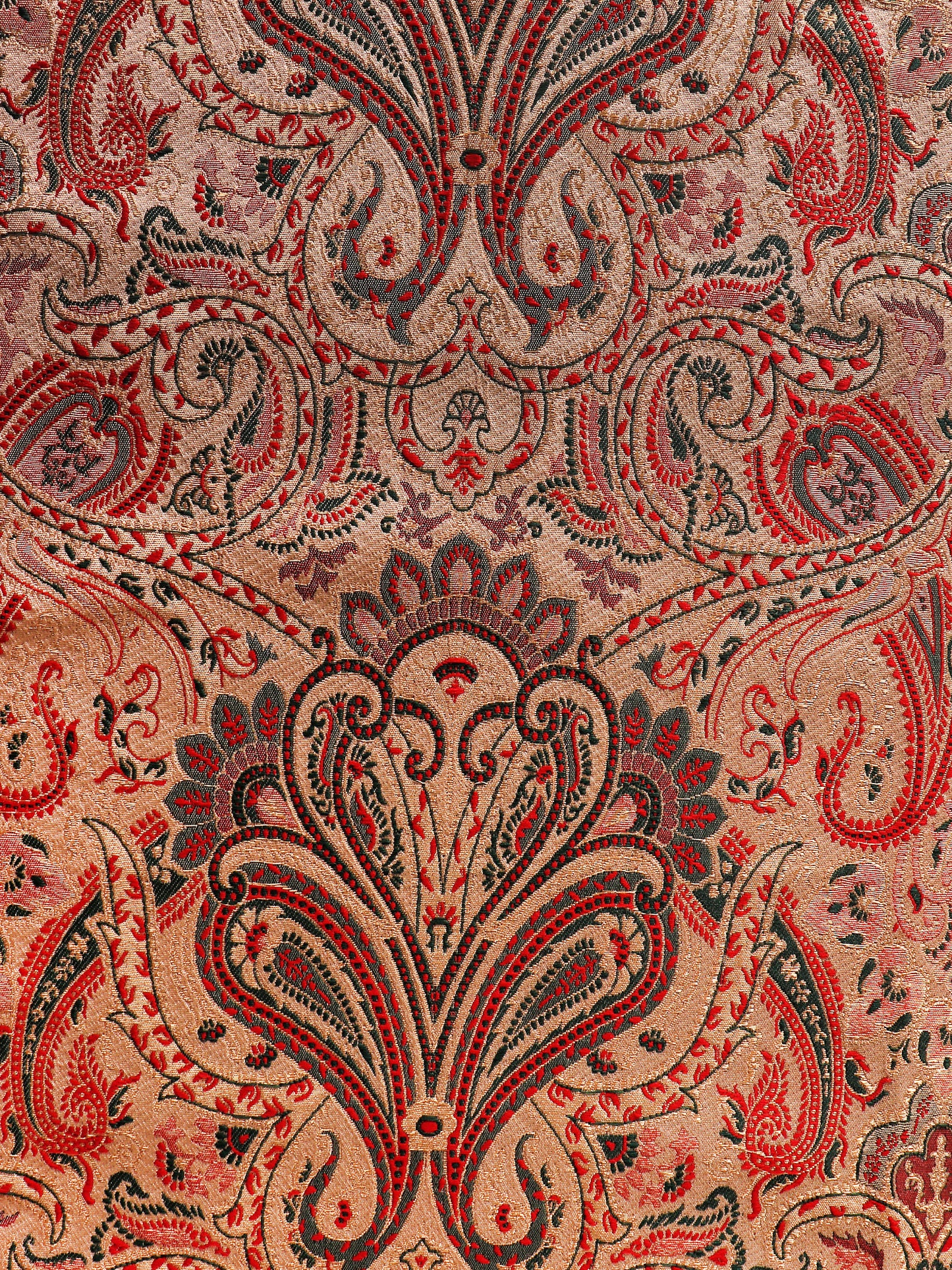Brocade Table Cover with Self Textured Pattern with Golden/Red Border with Golden Tassels - 52in x 84in