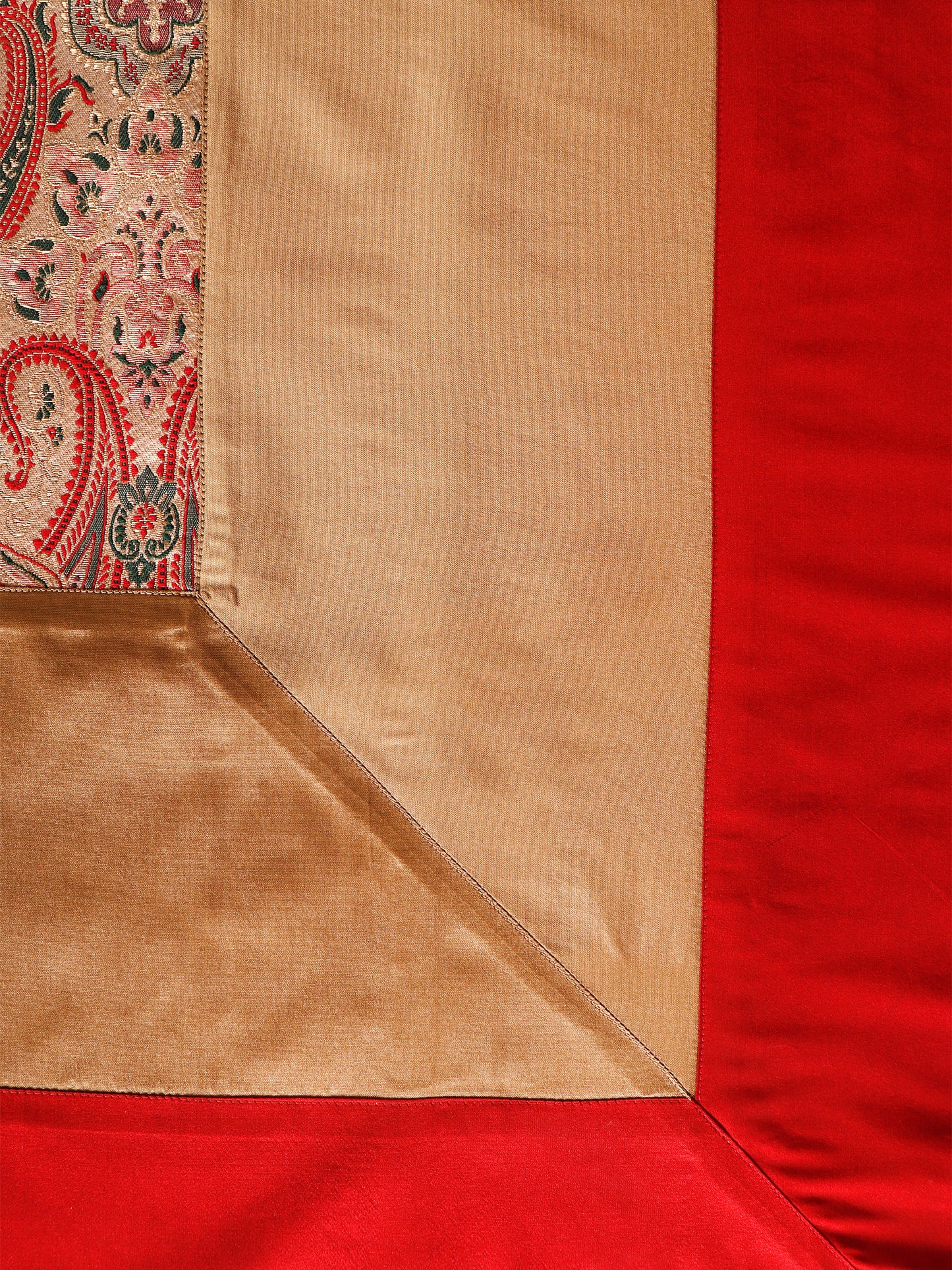 Brocade Table Cover with Self Textured Pattern with Golden/Red Border with Golden Tassels - 52in x 84in