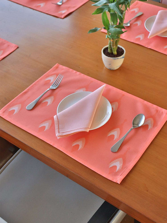 Chevron Printed Placemat/Tablemats and Napkins Set Polycanvas - Orange Set of 6 Mats 13x19 in & 6 Napkins 16x16in (33x48 cms, 40x40 cms)