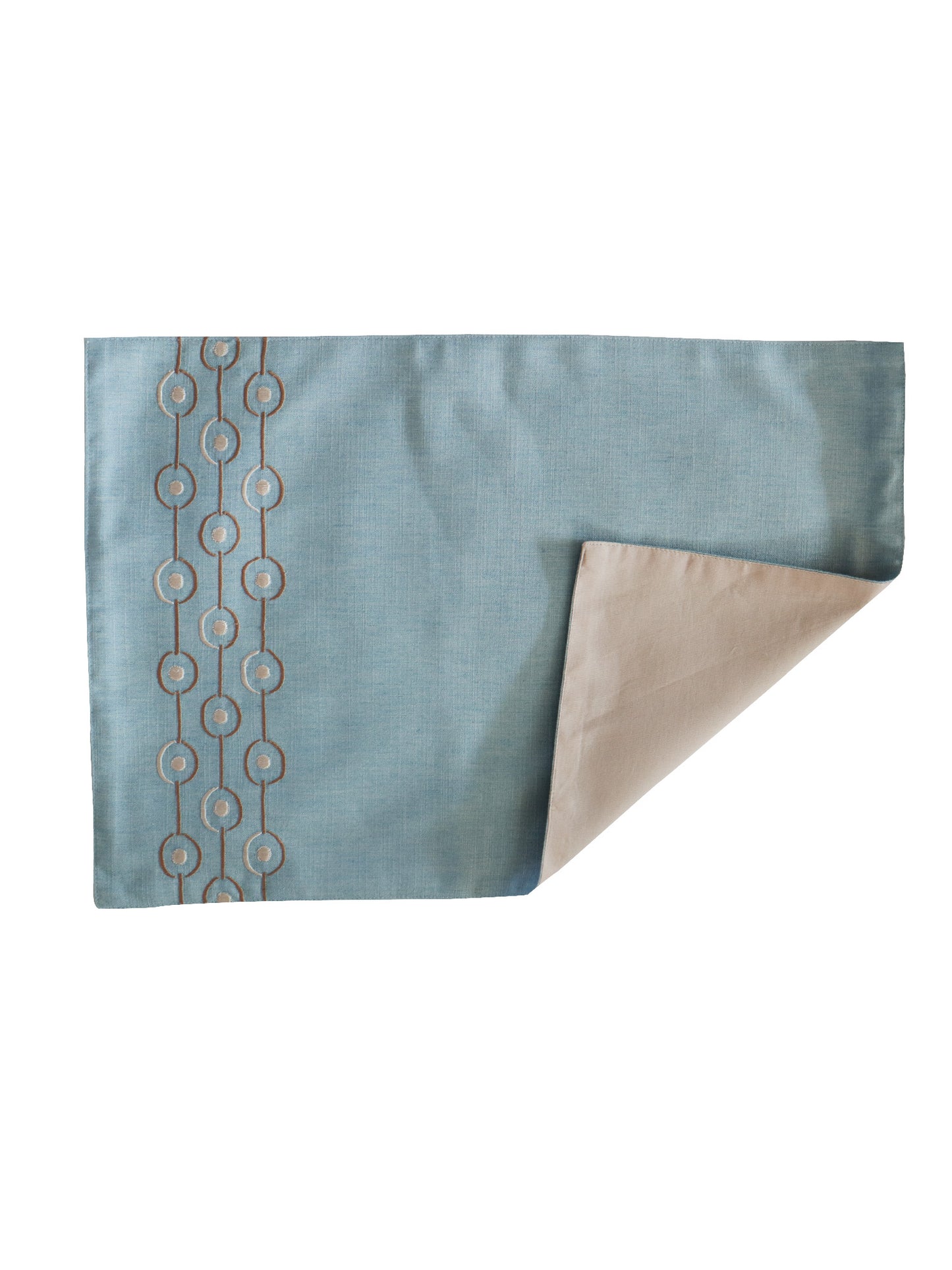 Embroidered Placemat/Tablemats and Napkins Set Polycanvas - Light Blue Set of 6 Mats 13x19 in & 6 Napkins 16x16in (33x48 cms, 40x40 cms)