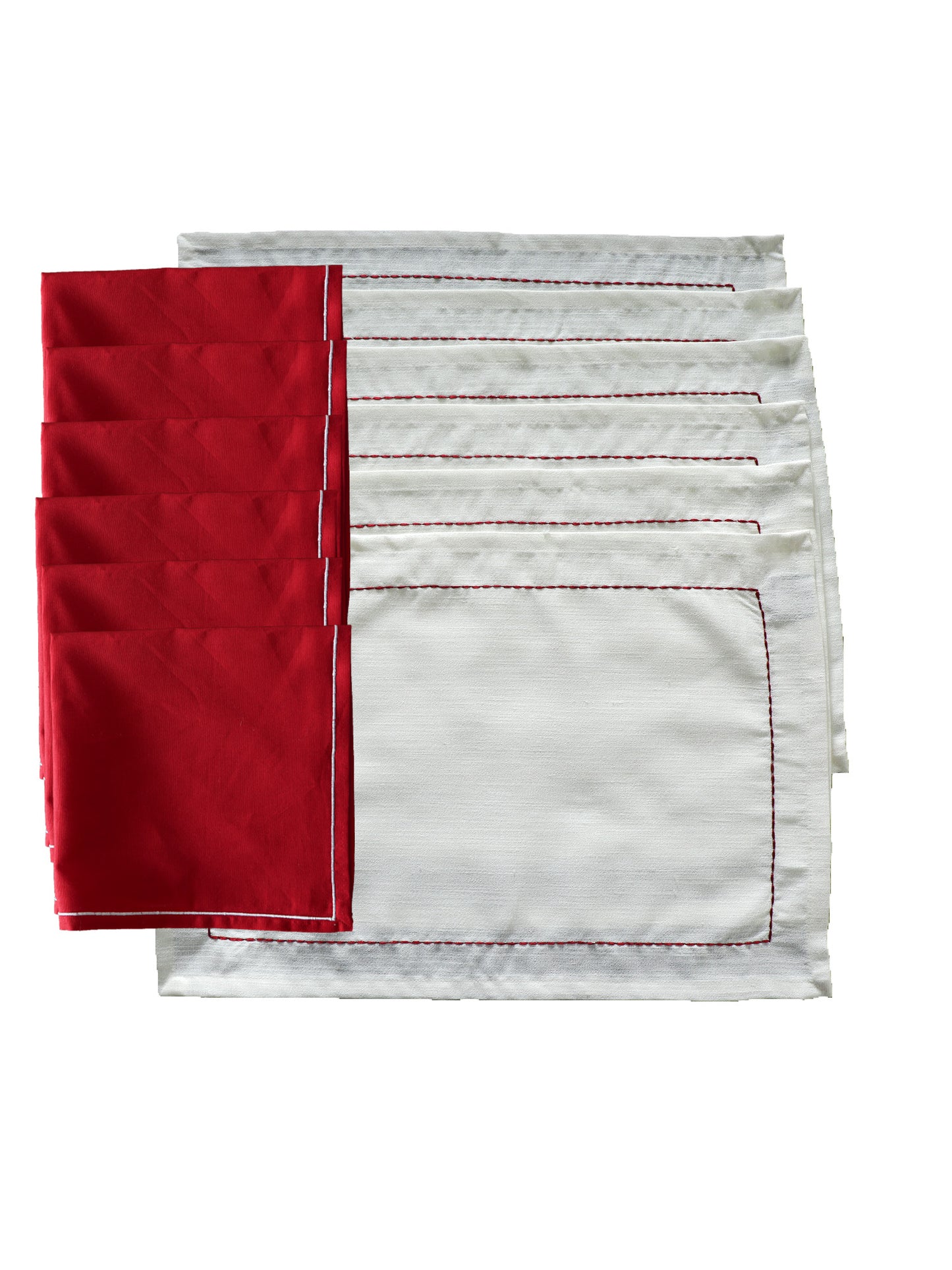 embroidered dinner table placemats and embroidered napkins in white and red contrast - 13x19 inch 