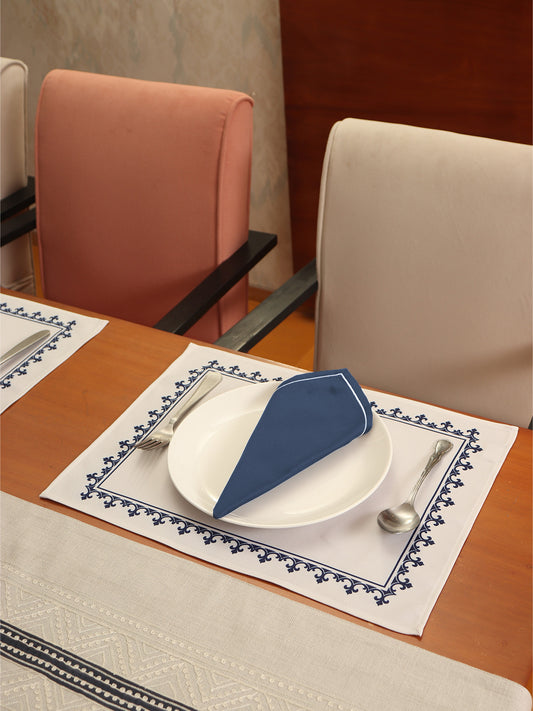 Printed Mats Napkins (Set of 6 each) Cotton Blend White Blue - 13x18in, 16x16in