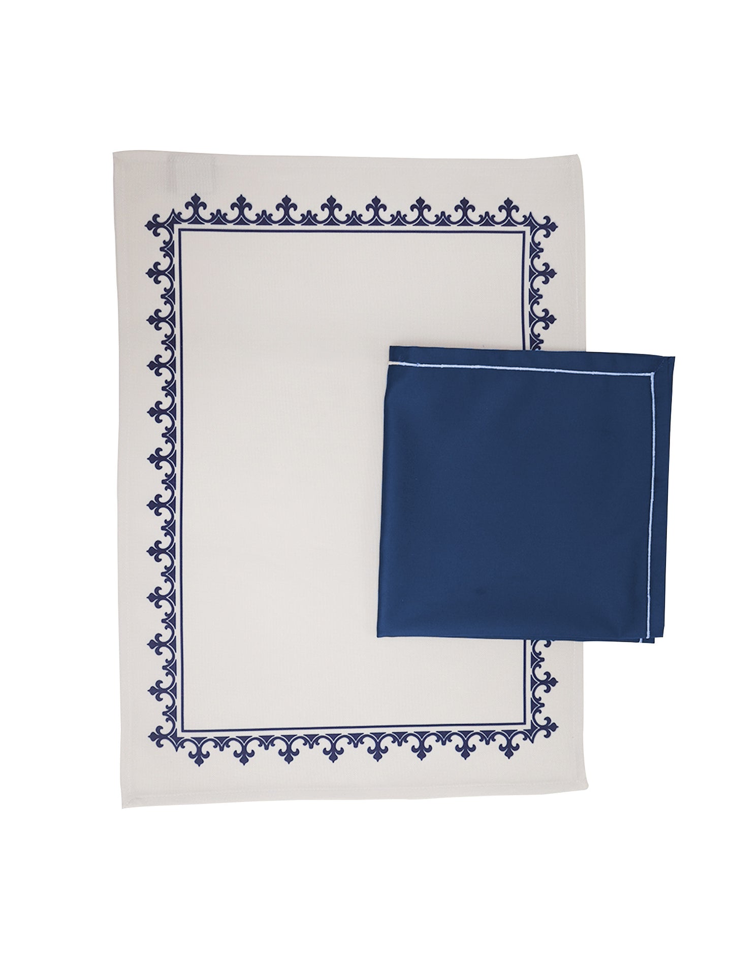 Printed Mats Napkins (Set of 6 each) Cotton Blend White Blue - 13x18in, 16x16in