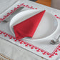 Printed Placemat/Tablemats and Napkins Set | Dinner Table Mats/Napkins | Cotton Blend - White and Red | Set of 6 Mats 13x18 in & Set of 6 Dining Napkins 16x16in | (33x48 cms, 40x40 cms)