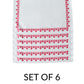 set of 6 motif printed dinner tablemats in red and white contrast colors - 13x19 inch