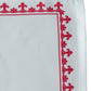 closeup of motif printed dinner tablemats in red and white contrast colors - 13x19 inch