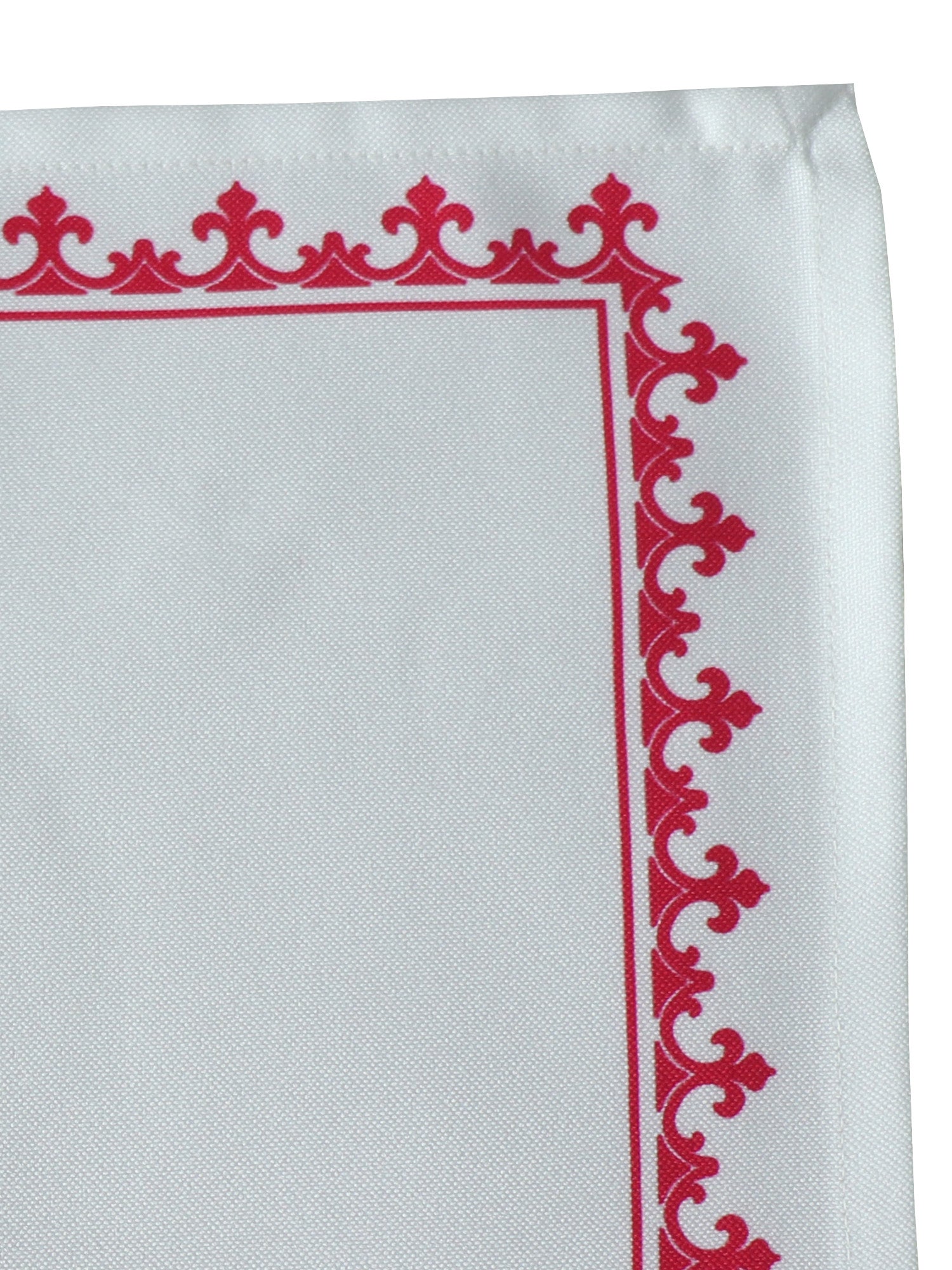 closeup of motif printed dinner tablemats in red and white contrast colors - 13x19 inch