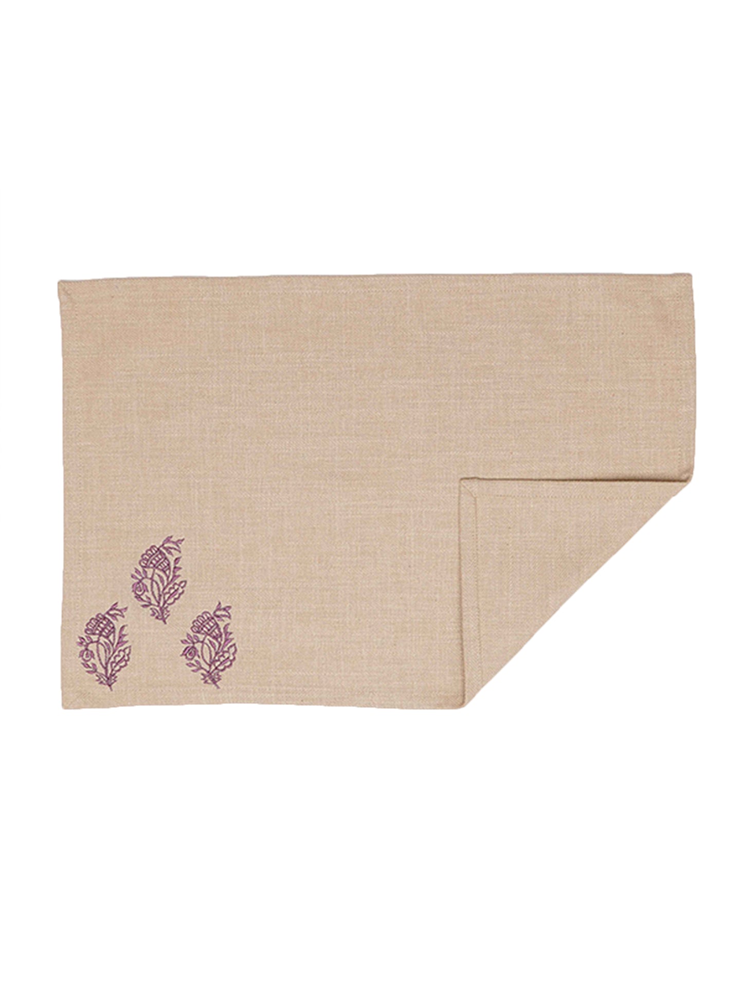 Table Mats and Napkins  Cotton and Polyester Embroidered Beige and Mushroom Grey - 13" x 19" ; 16" x 16" - Set of 6